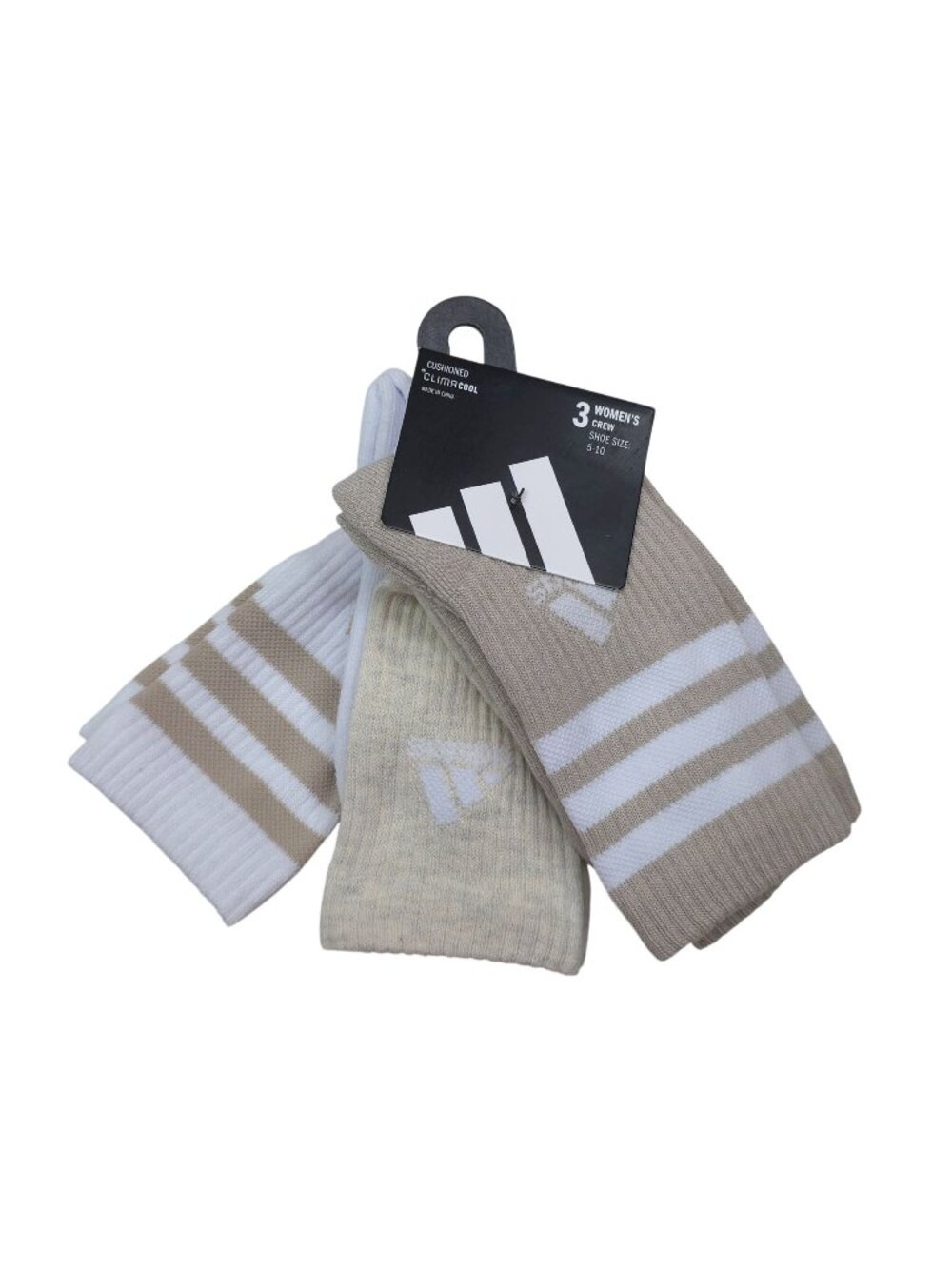 Adidas Womens ClimaCool Crew Socks 3 Pack Beige White Shoe Cushioned Breathable